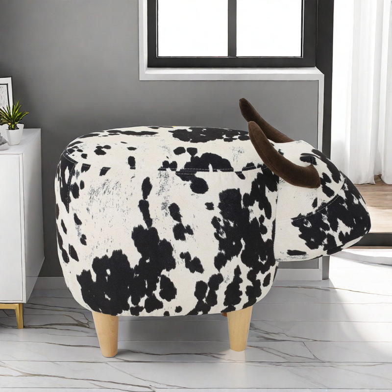 August Grove Velvet Cow Ottoman Cute Upholstered Foot Stool Pouf Shoes Changing Seat For Bedroom Living Room Wayfair